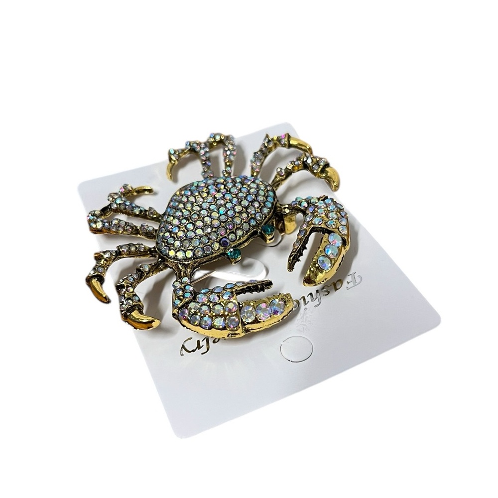 MAXIMALIST Rhinestone Crystal Coastal Crab Lapel Pin Brooch Tuxedo - Picture 2 of 4